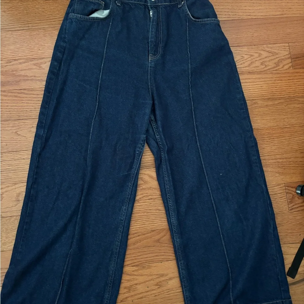 Women's 70s style wide leg Dark Blue Jeans - Picture 2 of 4